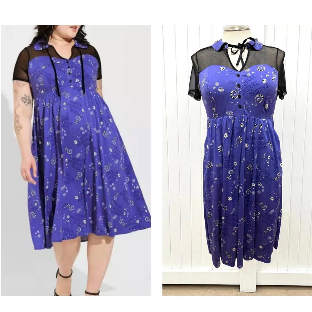 Torrid‎ 00 (size 10) Beetlejuice Movie Sandworm Skull Midi Challis Dress POCKETS